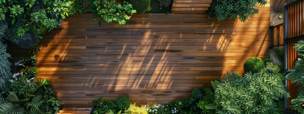 Transform Your Space: Benefits of Deck Building in Polk City 2 a beautifully constructed wooden deck extends into a vibrant outdoor space, surrounded by lush greenery and blooming flowers, exemplifying the seamless blend of expert craftsmanship and natural beauty.