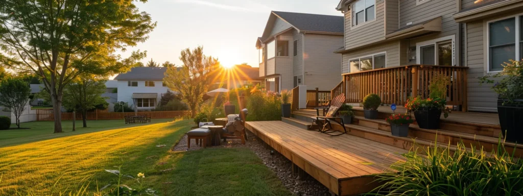 Building or Repairing Your Deck? Trust Busy Builders in Des Moines 5 a vibrant neighborhood scene in des moines showcases beautifully improved homes with stunning decks and freshly washed exteriors, reflecting the satisfaction of homeowners delighted by the exceptional services of busy builders.