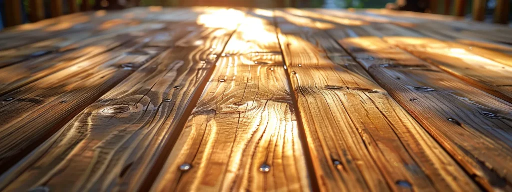 Building or Repairing Your Deck? Trust Busy Builders in Des Moines 4 a well-maintained wooden deck gleams under the warm afternoon sun, showcasing expertly repaired boards and sturdy anchors, emphasizing the meticulous craftsmanship of professional repair services.