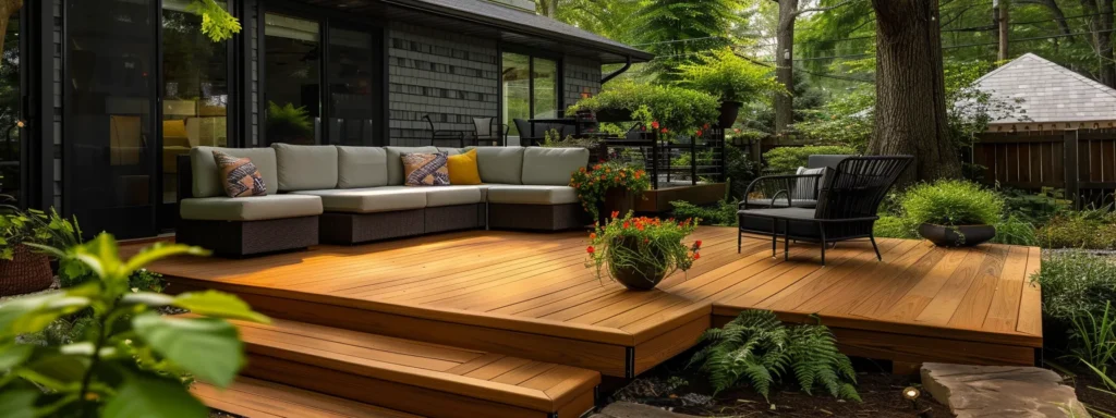 Building or Repairing Your Deck? Trust Busy Builders in Des Moines 6 an inviting outdoor deck in des moines showcases a freshly resurfaced wooden surface, surrounded by vibrant greenery, with a welcoming patio setting that emphasizes a seamless flow between indoor and outdoor living.