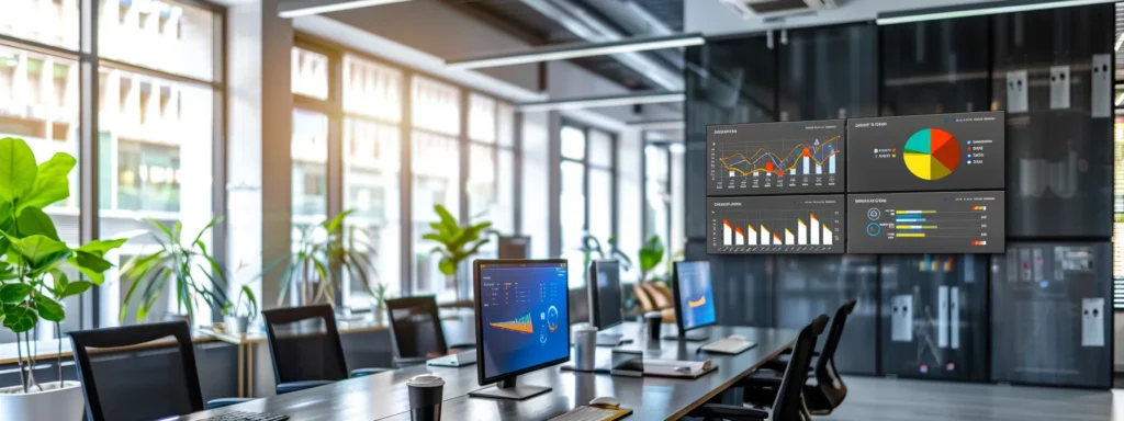 Top 10 Kitchen Remodeling Trends in Des Moines for 2025 1 a sleek, modern office workspace showcases an innovative tech hub filled with vibrant screens displaying intricate data visualizations, under a brilliant spotlight that highlights the sophistication of cutting-edge design.