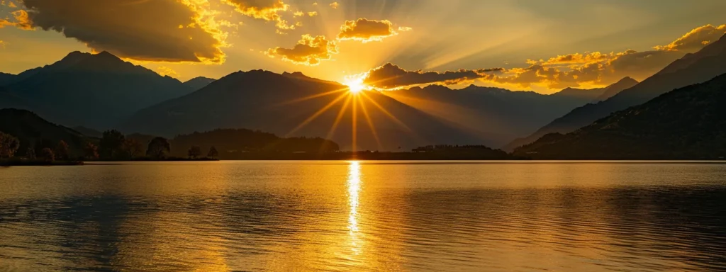 Why a basement remodel is the best thing you can do 7 a vibrant sunset casts a golden glow over a tranquil lake, with silhouetted mountains rising majestically in the background.