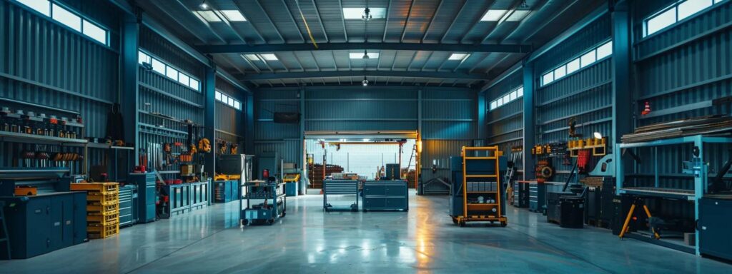 a polished, modern workshop filled with gleaming metal sheds, showcasing meticulous maintenance practices with tools and inspection equipment strategically placed to highlight the importance of regular upkeep for longevity.