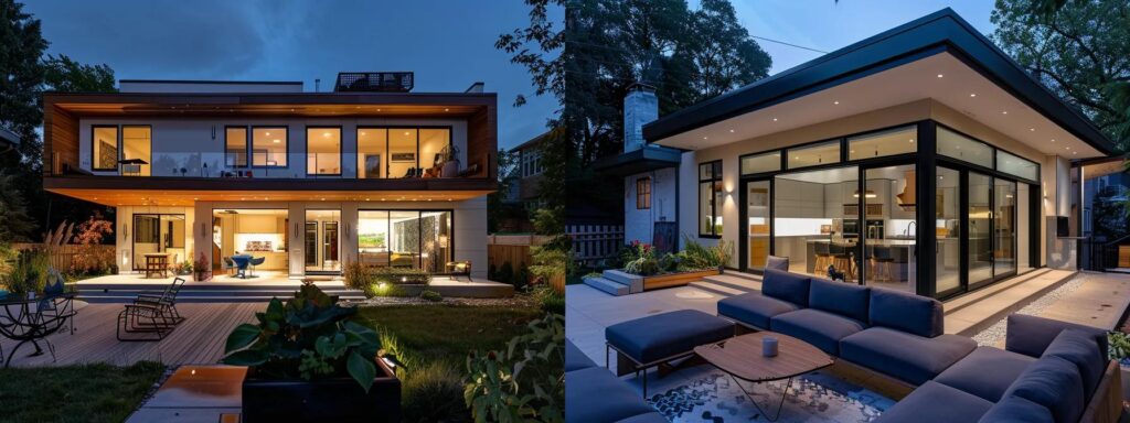 2025 Trends in Home Additions: What You Need to Know 2 a sleek, modern home interior showcases a stylish modular addition in progress, featuring clean lines and innovative designs that seamlessly blend with the existing architecture, illuminated by bright, artificial lighting that highlights the elegance and functionality of the space.