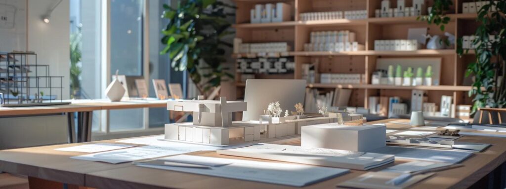 Custom Home Building in Grimes: Trust Our Expertise 1 a sleek, modern office filled with blueprints and architectural models, showcasing the innovative and meticulous process of custom home building in grimes.