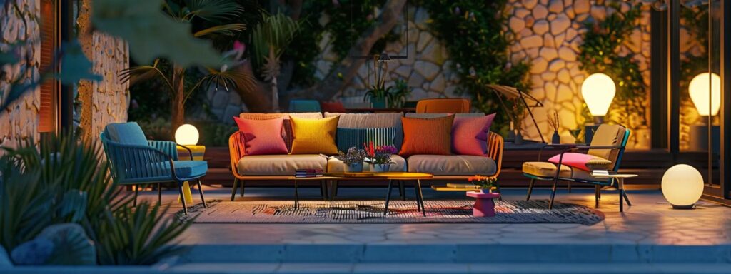 Transform Your Space: Expert Custom Patio Building Services 7 a stylishly designed outdoor patio is adorned with modern furniture and vibrant lighting, creating an inviting atmosphere perfect for entertaining guests during a chic evening gathering.