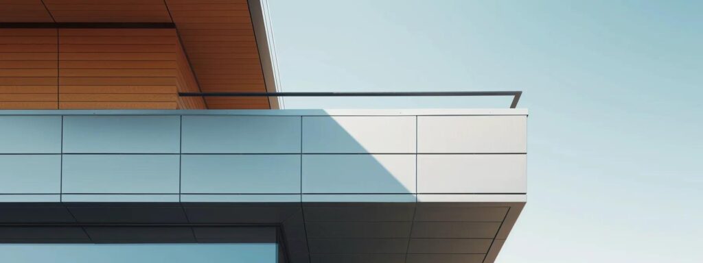 Reliable Iowa Builders for Your TREX Deck Installation Needs 4 a modern ranch-style home features a sleek, hyper-realistic trex deck constructed from a striking combination of wood and steel, set against a clear blue sky to highlight the craftsmanship and contemporary design.