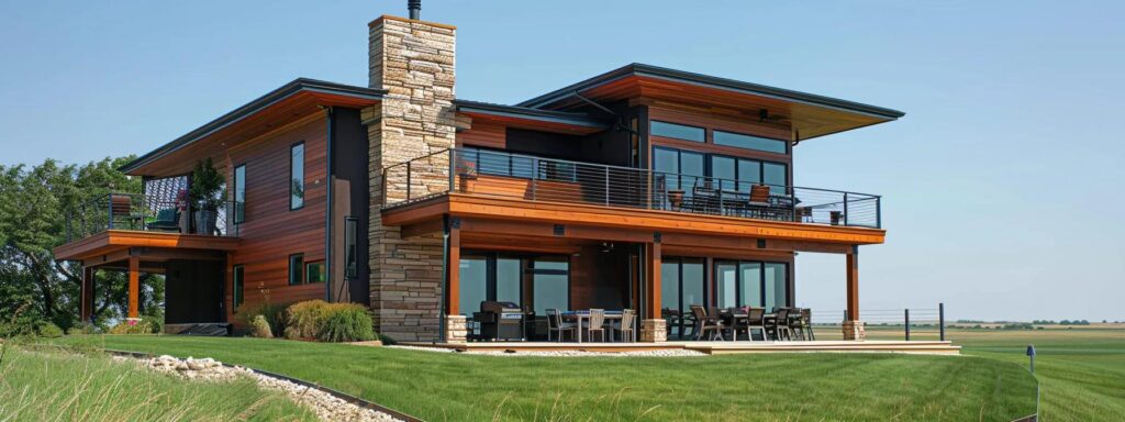 Reliable Iowa Builders for Your TREX Deck Installation Needs 1 a modern, sleek deck installation showcases expertly crafted wood and steel elements against the backdrop of a contemporary ranch home, embodying the pinnacle of outdoor living style by iowa’s finest deck builders.