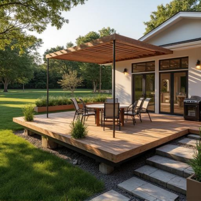 # Explore Top Deck Construction Services in Des Moines Most homeowners think a deck build means a few weeks of hammering. The reality in Des Moines is a four-to-ten-week process that involves permit filings, footing inspections, material lead times, and multiple city sign-offs before anyone walks the finished boards. This guide walks through the full sequence so you know exactly what to expect, what questions to ask, and what red flags to watch for before you sign anything. TLDR: A Des Moines deck build takes 1 to 3 weeks on-site and 4 to 10 weeks total once permits, material orders, and inspections are included. Iowa's 42-inch frost line, clay soil, and ledger board flashing requirements make local expertise essential. Verify any builder's Iowa DIAL registration before signing, and never let a contractor pour concrete before the city inspects the footing holes. You call a builder, they walk your backyard, and a few weeks later you are sitting on a finished deck. That is the version homeowners imagine. The version that actually happens involves a permit application, two weeks of city processing, material delivery windows, three separate inspections, and at least one moment where the whole project pauses while you wait for an inspector to schedule. None of that is bad. It is just the reality of deck construction done correctly in Des Moines. Contractors who skip those steps are not saving you time. They are shifting risk onto you. Our [deck building services in Central Iowa](https://busybuildersiowa.com/deck-building/) follow the full nine-step process below. Here is what that process actually looks like. ## What actually happens between "I called a builder" and "I am on my deck" The confusion most homeowners run into comes from conflating two different timelines. On-site build time, the actual construction, runs one to three weeks for most Des Moines deck projects. Total project timeline, which includes permitting, material orders, and inspection windows, typically runs four to ten weeks. Des Moines processes permit applications in approximately two weeks. Ankeny and Waukee run at different speeds. West Des Moines has its own submission requirements. None of that is the builder's fault, but a contractor who does not build those timelines into the schedule from day one will leave you confused and frustrated. Material lead times add another variable. Composite decking, cable railing systems, and specialty lighting components sometimes carry one-to-three-week delivery windows. A builder who orders materials the day the permit clears has already lost a week. **Pro tip 1:** Ask any builder you consider: "What is your estimated total timeline from signed contract to final walkthrough, including permit processing?" A builder who only quotes on-site build time is setting you up for a surprise. ## The 9-step deck construction process in Des Moines ### Step 1: Site assessment and design Before anything is ordered, a thorough site walk should happen. This means assessing grade, soil type, drainage patterns, sun and wind exposure, and how the deck will connect to the home's structure. Iowa's soil conditions vary by region and affect footing design directly. During this phase, the builder should discuss layout, materials, and budget while confirming the specific permit requirements for your city. ### Step 2: Permits and approvals Most attached decks and elevated decks in Iowa require permits. Busy Builders pulls all permits, submits structural drawings, and schedules all required inspections. The permit application package for a Des Moines deck typically includes a site plan with setbacks, construction drawings with dimensions and joist layout, a footing detail showing depth and diameter, and a ledger attachment detail with flashing. The Des Moines Permit and Development Center is located at 1200 Locust Street and is reached at (515) 283-4200, Monday through Friday, 8 AM to 4:30 PM. ### Step 3: Layout and footing excavation Once the permit clears, the crew stakes the layout and marks footing locations. Iowa's 42 to 48-inch frost line is non-negotiable. Every footing hole must reach that depth before concrete is poured, and Iowa law requires calling 811 before any excavation begins. The city inspector must see the hole depth before the pour. This is not a suggestion. **Pro tip 2:** Iowa law requires calling 811 before any excavation. This is not optional. Buried utility lines run through residential backyards across the Des Moines metro, and hitting one creates a far bigger problem than a delayed pour date. **Pro tip 3:** Never let any builder pour concrete before the city inspects the footing holes. Once concrete is poured, there is no going back. Every permitted build in Des Moines requires an inspector to verify depth before the pour. ### Step 4: Footings and post installation Concrete goes into tube forms and cures before posts are set. Posts should never be set directly in concrete, as that traps moisture at the base and causes rot within a few years. Iowa's clay soil, combined with proper footing depth, is what keeps the deck level year after year through freeze and thaw cycles. **Pro tip 4:** Posts set directly into concrete rot from the inside out, often within five to eight years in Iowa's wet springs. Ask your builder how they handle post base connections. Post bases that sit above the concrete surface and allow airflow underneath are the right answer. ### Step 5: Framing Ledger board attachment is the most critical single step in an attached Iowa deck build. The [Johnson County Iowa deck code guidelines](https://www.johnsoncountyiowa.gov/sites/default/files/2019-09/Decks%20-%20Residential%20handout.pdf) confirm that improper ledger flashing is the leading cause of rot and structural failure in Iowa decks. It is also the most common defect Des Moines inspectors flag. All framing is pressure-treated, and only galvanized or stainless steel hardware is used. Standard hardware corrodes quickly in Iowa's outdoor conditions. **Pro tip 5:** The most common builder shortcut in Iowa is skipping ledger board flashing. Ask to see the flashing installation before boards cover it. This single detail is what separates a ten-year deck from a thirty-year one. ### Step 6: Decking installation Boards go down after the frame passes structural inspection. Board spacing is set for drainage and to account for seasonal wood movement. Composite boards follow manufacturer specs closely, because Iowa's temperature swings from 17 to 86 degrees create more expansion and contraction than most homeowners expect. **Pro tip 6:** Ask your builder how they set end gaps for composite boards in Iowa's climate. The gap required at 40 degrees installation temperature is different from the gap at 75 degrees. A builder who does not adjust for Iowa's temperature range will install boards that either buckle in summer heat or gap visibly by January. ### Step 7: Railings and stairs Iowa code requires railings on decks 30 inches or more above grade, with a minimum height of 36 inches and a maximum baluster spacing of 4 inches. Stair stringers must be cut to code-compliant riser and tread dimensions. The city inspector checks these at the final walkthrough. Post bases are surface-mounted or through-bolted, never toe-nailed. ### Step 8: Lighting, electrical, and custom features Lighting rough-in happens after framing so wiring runs cleanly through the structure. All electrical work is performed by licensed Iowa electricians with GFCI protection. Pergolas, built-in seating, planters, and fire pit areas are built at this stage. ### Step 9: Staining, sealing, and final walkthrough Bare PT wood left unsealed through an Iowa winter will gray and begin absorbing moisture in the first season. Composite and PVC surfaces receive a final quality check for gapping, fastener seating, and trim details. The project closes with a detailed homeowner walkthrough. **Pro tip 7:** If your deck uses PT wood surface boards, seal them before the first winter, not in the spring after. Iowa's freeze-thaw cycles start working on unsealed wood immediately. The first winter without protection is the most damaging one. Here is what the full two-timeline picture looks like for a standard Des Moines build. | Phase | What Happens | On-Site Time | Total Project Time | |---|---|---|---| | Design and planning | Site walk, layout, material selection | 1 to 3 days | 1 to 2 weeks | | Permits and approvals | Application, plan review, approval | Not applicable | About 2 weeks in Des Moines | | Material ordering | Composite lead times, specialty railings | Not applicable | 1 to 3 weeks, overlaps with permits | | Footing excavation and inspection | Stake, dig, city inspection before pour | 1 to 2 days | After permit approval | | Framing | Footings, posts, beams, joists, ledger | 2 to 4 days | Sequential with footing cure | | Decking, railings, stairs | Boards, railings, stair installation | 2 to 5 days | After framing inspection | | Electrical and features | Lighting, pergola, custom built-ins | 1 to 3 days | Overlaps with decking | | Final walkthrough | Stain and seal, final inspection, homeowner walk | 1 to 2 days | After all inspections pass | | Total on-site build time | | 1 to 3 weeks | | | Total project timeline | | | 4 to 10 weeks | The permit and material ordering phases, not the actual construction, are where most Des Moines deck timelines run longer than homeowners expect. ## Des Moines permit requirements: what every homeowner needs to know A permit is required for most Des Moines deck projects. Attached decks require a permit regardless of height because the ledger board attachment affects the home's structure. Freestanding decks require a permit if they sit 30 inches or more above grade. Covered decks and any deck over 300 square feet also require permits. The only exempt category is a freestanding deck not more than 30 inches above grade. Permit fees run $100 to $600 depending on project scope. Processing takes approximately two weeks for standard projects. Required documents include the completed application, a site plan showing setbacks from property lines, construction drawings with dimensions and joist layout, a footing detail showing depth and diameter, and a ledger attachment detail with flashing. Des Moines decks typically must sit 5 to 10 feet from property lines. The [Des Moines permit and development process](https://permitmint.com/guides/deck/iowa/des-moines/) is explained in detail in Permitmint's Iowa deck permit guide, which covers city-specific triggers and documentation requirements. **Pro tip 8:** Permits protect you at resale. Unpermitted decks create real problems when buyers' lenders and home inspectors find them. A quality builder treats permit filing as standard practice on every project. *Illustrative scenario:* An Urbandale homeowner hired a contractor who said he "handled permits." Six months after the deck was completed, the homeowner attempted to refinance. The appraiser flagged the deck as unpermitted because the contractor had never filed. The homeowner had to hire a new contractor, file retroactively, and pass a remediation inspection before the refinance could close. The process cost $2,400 and four weeks. | Requirement | Details | |---|---| | Permit trigger, attached deck | Required regardless of height | | Permit trigger, freestanding | Required if 30 inches or more above grade | | Permit trigger, covered or large | Required if covered or over 300 sqft | | Freestanding exemption | Freestanding, not more than 30 inches above grade | | Fee range | $100 to $600 depending on project scope | | Processing time | Approximately 2 weeks | | Required documents | Application, site plan, construction drawings, footing detail, ledger detail with flashing | | Setback requirement | Typically 5 to 10 feet from property lines | | Inspections required | Footing before pour, framing rough-in, final | | Contact | Permit and Development Center, (515) 283-4200 | Each city in the Des Moines metro processes permits on different schedules. Confirm your specific city's requirements before planning your start date. **Pro tip 9:** Request a copy of the footing inspection sign-off from your city before framing begins. This one document confirms that the most critical underground work was done correctly before it was buried under concrete and wood. ## 6 red flags that tell you to walk away from a Des Moines deck builder Iowa's construction market has the same contractor quality issues as anywhere else. The difference here is that Iowa-specific factors, like the 42-inch frost line, ledger board flashing requirements, and city-by-city permit processes, make inexperienced or unregistered contractors more dangerous than they would be in a more forgiving climate. Red flag 1: Cannot provide an Iowa DIAL registration number immediately. General contractors in Iowa are registered, not licensed. Any legitimate builder has their number ready. Verify at [Iowa DIAL contractor registration](https://dial.iowa.gov/licenses/building/plan-review) before your first check clears. Red flag 2: Requests 50 percent or more upfront. Industry standard is 10 to 25 percent at signing, with milestone-based payments tied to inspection phases and a final payment at walkthrough. Red flag 3: Provides a single-line quote with no itemized materials, labor, or permit line. You cannot compare bids without line items, and a contractor who avoids them is often hiding scope gaps. Red flag 4: Cannot specify footing depth without hesitation. The answer should be 42 inches minimum, every time. A builder who hedges on this will cut corners underground where you cannot see. Red flag 5: Suggests skipping permits or offers to handle them in a way that is vague or unclear. Permits protect the homeowner. A builder who suggests skipping them is either uninformed or trying to cut their own timeline at your expense. Red flag 6: Has no Des Moines-area references and will not let you visit a completed project. Iowa winters test deck quality within two to three seasons. If a builder will not show you a deck that has been through at least one Central Iowa winter, find out why. **Pro tip 10:** Call Iowa DIAL at 1-800-562-4692 or visit dial.iowa.gov to verify any contractor's registration. It takes under two minutes and confirms the builder is operating legally in Iowa. *Illustrative scenario:* An Ankeny homeowner got the lowest bid from a crew that had not pulled permits, quoted 24-inch footings, and asked for 60 percent upfront. All three major red flags appeared in the first conversation. They chose the second-lowest bid instead: itemized, fully permitted, 42-inch footings specified, 20 percent deposit at signing. The project passed all three inspections on the first attempt. | Question | What a Good Answer Sounds Like | Red Flag Answer | |---|---|---| | What is your Iowa DIAL registration number? | Provides it immediately | Hesitates, deflects, or says it is not required | | What depth will you set the footings? | 42 inches minimum, every time | "Depends" or anything under 42 inches | | Will you pull the permit and schedule all inspections? | Yes, included in the project scope | "You can do it yourself" or silence | | Can I see your itemized estimate? | Materials by brand; labor by phase; permit fee stated | Single total line | | What is your deposit structure? | 10 to 25 percent at signing; milestone payments | 50 percent or more upfront | | Can I contact three recent local references? | Provides them without hesitation | Deflects to online reviews only | A good contractor welcomes every question on this list. Vagueness and deflection are the answers that tell you everything you need to know. ## What makes Iowa deck construction different from warmer states Iowa's frost line sits 42 to 48 inches deep. Most southern and western states require footings at only 12 to 24 inches. That difference means more excavation, more concrete, and more labor hours on every Iowa build. It also means that a contractor who learned their trade in Tennessee or Texas needs to learn your state's requirements before they set their first footing in Des Moines. Iowa sits at the demanding end of footing requirements compared to neighboring and southern states. | State | Frost Line Depth | What It Means for Your Budget | |---|---|---| | Iowa | 42 to 48 inches | Maximum excavation, concrete volume, and labor of any Midwest state | | Nebraska | 36 inches | Shallower than Iowa; less concrete per footing | | Kansas | 24 inches | Less than half Iowa's depth; significantly lower footing cost | | Missouri | 18 inches | Footings barely deeper than a garden bed; far less labor | Iowa's frost line requirement is not a technicality. It is the reason footing costs in Des Moines run higher than comparable projects one state south. Iowa's clay soil expands when wet and contracts when dry, creating lateral pressure on posts and footings year-round. Combine that movement with 45 to 84 annual freeze-thaw cycles and the result is a structural environment that punishes shallow footings and cheap hardware fast. **Pro tip 11:** Standard zinc-plated hardware corrodes visibly within two to three Iowa winters. Galvanized or stainless steel hardware is not an upgrade on an Iowa deck; it is the baseline requirement. Ask your builder specifically what grade of hardware they use on all fasteners, post bases, joist hangers, and ledger bolts. Ledger board flashing is the example that matters most. An improperly flashed ledger traps water behind the board and rots the home's rim joist within three to five years. This is the leading cause of structural failure on attached Iowa decks and the most common defect Des Moines inspectors flag. A local builder who has built through multiple Iowa winters has seen this failure and knows exactly how to prevent it. **Pro tip 12:** Ask your builder directly: "How do you handle ledger flashing on attached decks?" The answer should describe flashing that directs water away from the home's rim board using materials compatible with pressure-treated lumber. If they do not mention flashing when asked about the ledger, keep asking. *Illustrative scenario:* A Des Moines homeowner had a deck built by an out-of-area contractor who skipped ledger board flashing entirely. By year four, rot had penetrated the home's rim board. Fixing it required demolishing the deck, replacing the rim board, and rebuilding. Total remediation cost was $7,800. The original deck build cost $12,000. A properly flashed ledger would have added less than $300 in materials and labor. ## Frequently asked questions **Q: Do I need a permit to build a deck in Des Moines?** Yes for most projects. Attached decks require a permit regardless of height because the ledger connection affects the home's structure. Freestanding decks require a permit if they sit 30 inches or more above grade. Covered decks and any deck over 300 square feet also require permits. Fees run $100 to $600 and processing takes approximately two weeks. Busy Builders handles all permit filings as a standard part of every project. The only exempt category is a freestanding deck not more than 30 inches above grade. **Q: How long does deck construction take in Des Moines?** There are two timelines to understand. On-site construction runs one to three weeks for most standard projects. Total project timeline, including permit processing, material delivery, and inspection windows, runs four to ten weeks. Des Moines, Ankeny, Waukee, and West Des Moines all process permits at different speeds. A contractor who only quotes on-site time is not giving you the full picture. **Q: What happens if I build a deck without a permit in Des Moines?** Consequences include fines, stop-work orders, and potentially required demolition. The more common problem shows up at resale: buyers' lenders and home inspectors flag unpermitted structures, and you may be required to remediate before closing. Retroactive permits are possible but cost more and require a remediation inspection. Permits protect the homeowner first, not the contractor. **Q: What inspections are required for a deck in Des Moines?** Three inspections are required on a standard permitted deck: the footing inspection before concrete is poured, the framing rough-in inspection after the structural frame is complete, and the final walkthrough inspection. The footing inspection is the most common failure point because contractors sometimes try to pour without city sign-off. The city inspector must see the hole depth before any concrete goes in. **Q: How do I verify a deck contractor is registered in Iowa?** Go to dial.iowa.gov or call Iowa DIAL at 1-800-562-4692. Search by the contractor's name or business name. General contractors in Iowa hold registration, not a license. Electricians and plumbers hold separate Iowa state licenses. Any legitimate builder can give you their DIAL registration number immediately. If a contractor hesitates when you ask for it, that hesitation is your answer. **Q: What is the most common deck construction failure in Iowa?** Ledger board flashing failure is the leading cause of structural damage on attached Iowa decks and the most common defect Des Moines inspectors flag. Improperly flashed ledgers trap water against the home's rim board and cause rot within three to five years. Shallow footings set above Iowa's 42-inch frost line are the second most common failure, causing heaving and structural movement within two to three winters. ## Key takeaways **The full process, not just the build** - Total project timeline in Des Moines runs 4 to 10 weeks; on-site construction runs 1 to 3 weeks - Permits, material lead times, and inspections are where most timelines extend past expectations - Des Moines, Ankeny, and Waukee all process permits at different speeds; confirm before planning your start date **Iowa-specific requirements that change everything** - 42 to 48-inch frost line means deeper footings and more concrete than in warmer states - Iowa clay soil adds lateral pressure to posts and footings year-round - Ledger board flashing is the single most important step on any attached deck build in Iowa **The three inspections every permitted build requires** - Footing inspection before concrete is poured; this is the most common failure point - Framing rough-in inspection after the structural frame is complete - Final walkthrough inspection before the project closes **How to vet any Des Moines deck builder** - Verify Iowa DIAL registration at dial.iowa.gov before signing anything - Any legitimate builder provides their registration number immediately - Ask specifically about footing depth (42 inches minimum) and ledger flashing before agreeing to a contract - Request the footing inspection sign-off from your city before framing begins **Red flags that tell you to walk away** - Cannot provide DIAL registration number on the spot - Requests 50 percent or more upfront - Will not pull permits or quotes a single-line estimate with no breakdown ## Ready to start your Des Moines deck project? You now understand the full construction sequence, the Iowa-specific requirements that separate good builders from risky ones, and the questions to ask before you sign anything. **Busy Builders has completed 1,000+ Central Iowa deck projects since 2020. We pull permits, handle all inspections, use 42-inch footings and properly flashed ledgers on every attached build, and walk you through every step before the first shovel goes in the ground.** - Free on-site consultation with a fully itemized written estimate - Iowa DIAL registered; insured; every project permitted and inspected - Serving Des Moines, West Des Moines, Ankeny, Waukee, and Urbandale For a full breakdown of what your project might cost, see the [deck building costs in Des Moines](https://busybuildersiowa.com/deck-building-cost-in-des-moines-2026/) guide. For a material comparison, see the [wood vs. composite deck in Iowa](https://busybuildersiowa.com/wood-deck-vs-composite-deck-in-iowa/) guide. Call: 844-435-9800 Website: [busybuildersiowa.com](https://busybuildersiowa.com/) Schedule your free consultation today. --- Busy Builders | Full-Service Construction and Remodeling | Serving Central Iowa Since 2020 --- ## Internal link verification checklist - [ ] https://busybuildersiowa.com/deck-building/ — confirm live before publishing - [ ] https://busybuildersiowa.com/deck-building-cost-in-des-moines-2026/ — confirm live before publishing - [ ] https://busybuildersiowa.com/wood-deck-vs-composite-deck-in-iowa/ — confirm live before publishing - [ ] All links use busybuildersiowa.com only (never staging.thebusybuilders.com) ## External link verification checklist - [ ] https://dial.iowa.gov/licenses/building/plan-review — click and confirm page loads - [ ] https://permitmint.com/guides/deck/iowa/des-moines/ — click and confirm page loads and contains Des Moines permit details - [ ] https://www.johnsoncountyiowa.gov/sites/default/files/2019-09/Decks%20-%20Residential%20handout.pdf — click and confirm PDF loads