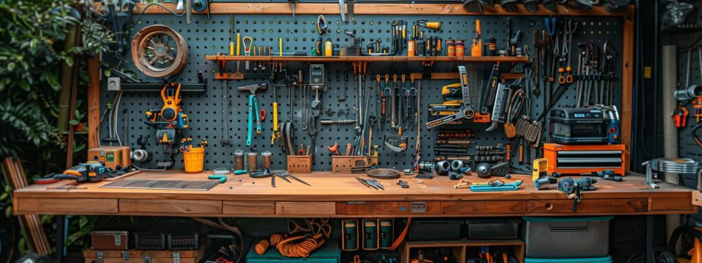 Top Benefits of Deck Repair Services in Des Moines Revealed 3 a meticulously organized urban maintenance workshop showcases a polished deck in the foreground, highlighting tools and equipment neatly arranged on a workbench, symbolizing the importance of proper post-repair care.