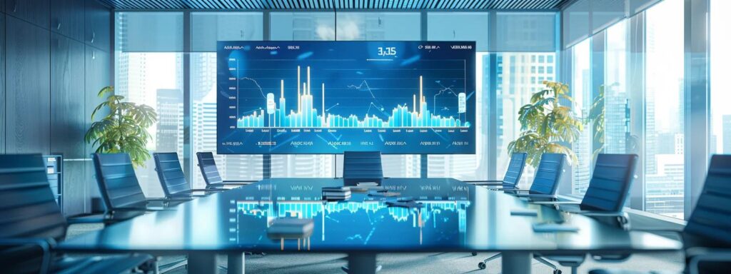 How Design Choices Affect Cost of Home Builds in Des Moines 4 a modern office conference room is filled with dynamic graphs and charts on digital screens, illustrating the fluctuating costs and trends in home building, conveying a sense of urgency and focus in decision-making.