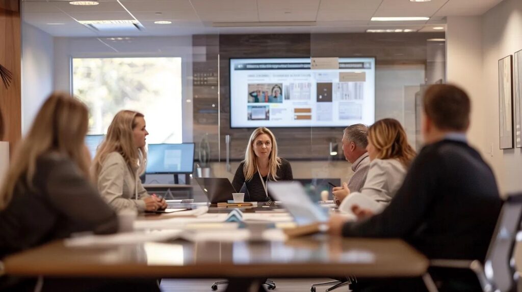 How to Interpret Your Basement Finishing Price Quote Clearly 3 a modern, sleek office space showcases a serious discussion between a contractor and a homeowner, with detailed renovation plans and itemized quotes spread across a polished conference table, highlighting the importance of clarity and communication in obtaining an accurate basement finishing quote.