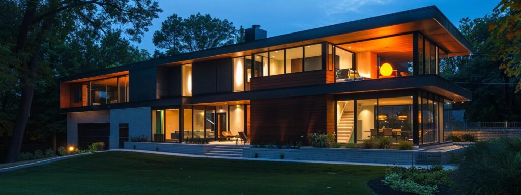 Modern Building Approaches Enhancing Des Moines Home Design 4 a modern urban home in des moines showcases sleek energy-efficient technologies, featuring stylish insulation panels and a state-of-the-art hvac system, all under vibrant artificial lighting that highlights the home's contemporary architecture.