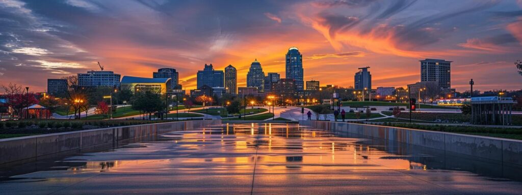 Home Building Trends Reshaping Des Moines This Year 1 a modern urban skyline of des moines showcases innovative home building trends with sleek architectural designs highlighted by vibrant city lights at dusk.