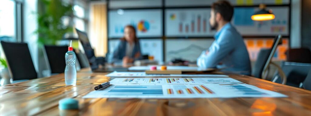 Top Benefits of Deck Repair Services in Des Moines Revealed 2 a polished office setting displays a detailed chart on a sleek conference table, highlighting deck repair costs alongside varying materials and labor rates while a professional discusses budgeting strategies with attentive homeowners.