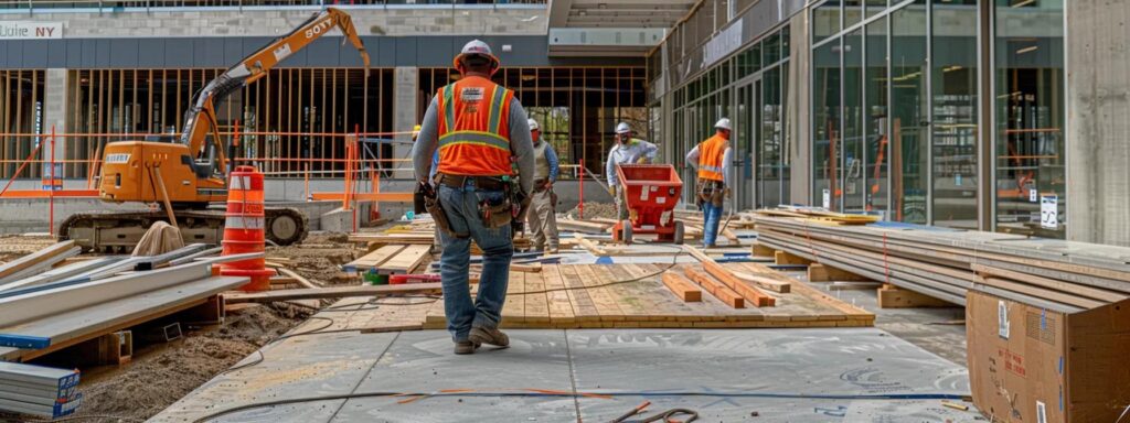 Top Deck Builders in Des Moines: Quality Work Guaranteed 1 a sleek and modern urban construction site in des moines showcases skilled builders working diligently on a high-quality deck installation amidst an array of tools and building materials, highlighting craftsmanship and precision under industrial light.