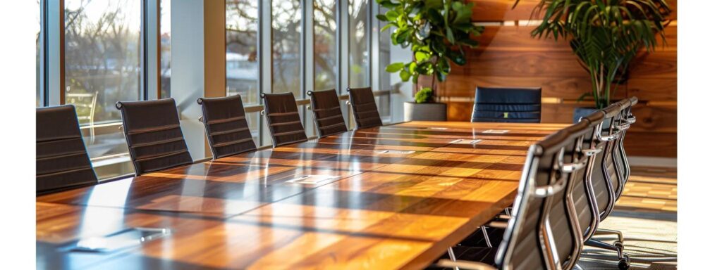 Explore Top Deck Construction Services in Des Moines 4 a sleek, modern office space showcases a well-crafted wooden deck model prominently displayed on a polished conference table, highlighting des moines decks' expertise in deck construction and personalized service.