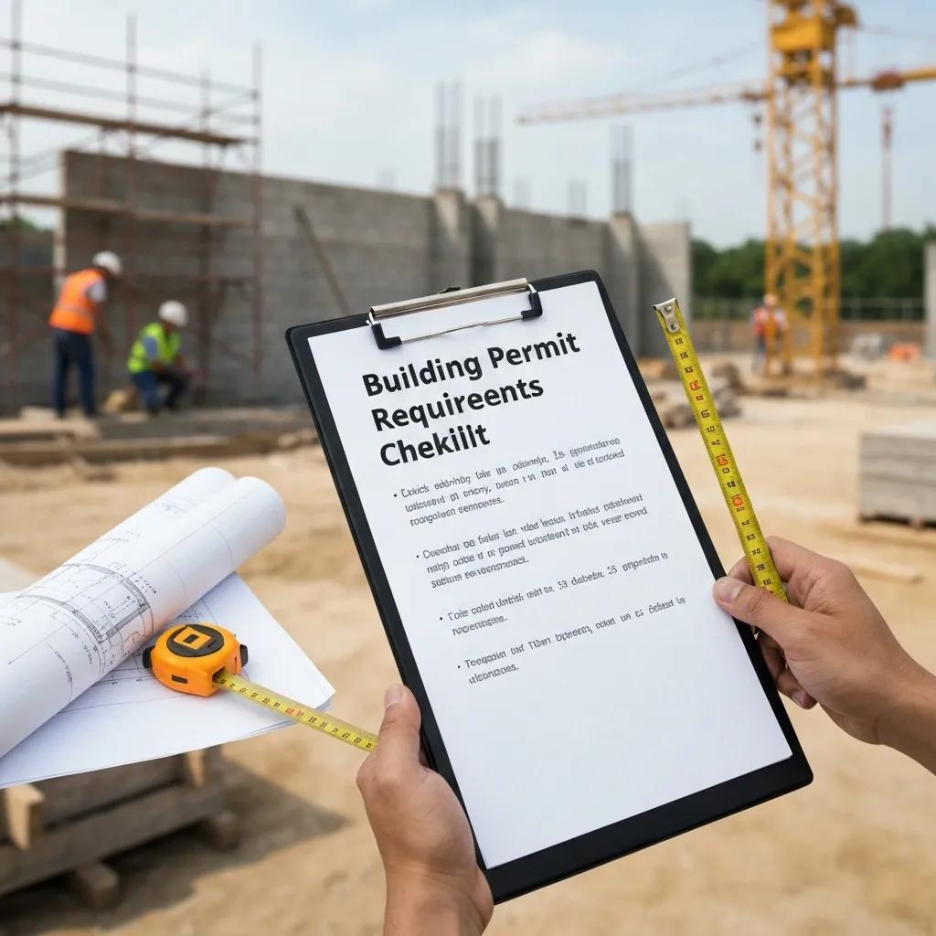 Navigating Home Building Permits in Iowa 2 Checklist of Iowa building permit requirements with construction tools in the background