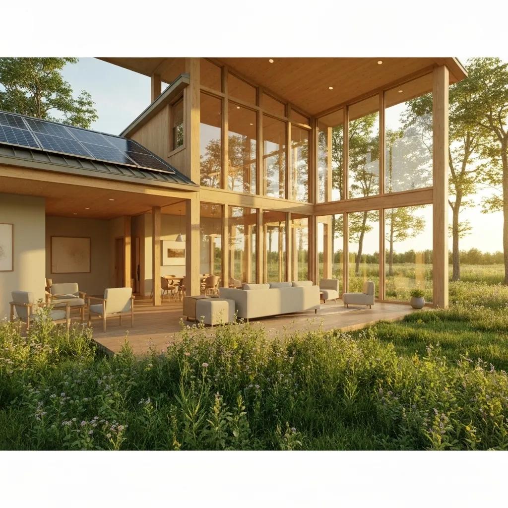 Energy-Efficient Homes: The Future for Iowa Residents 5 Modern energy-efficient home in Iowa with solar panels and greenery