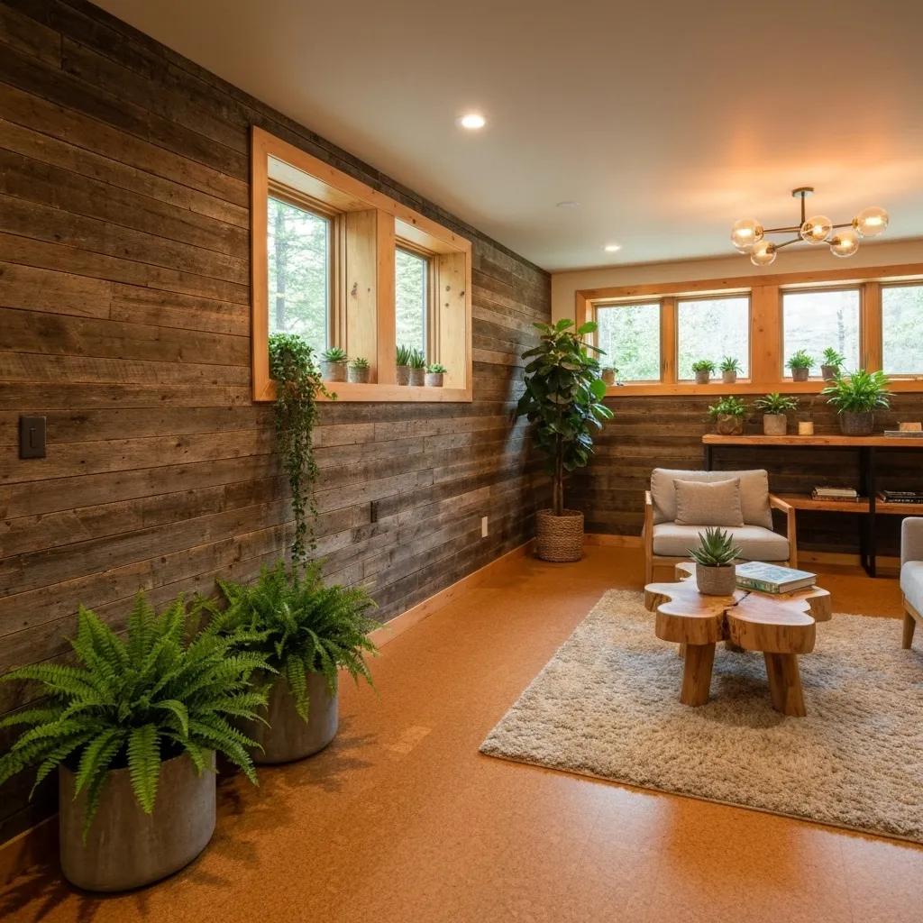 Home Building 47 Sustainable basement design with eco-friendly materials and biophilic elements