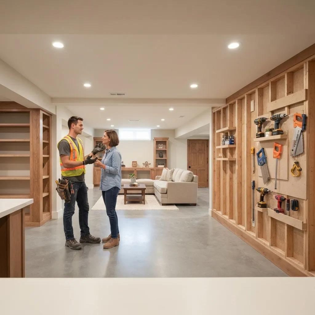 Factors influencing basement finishing costs including materials, labor, and permits