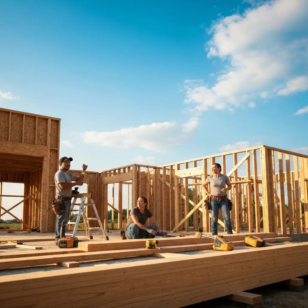 Discover What to Expect from Custom Home Builders Near Me 10 Custom home under construction in Des Moines, showcasing modern farmhouse style and construction workers