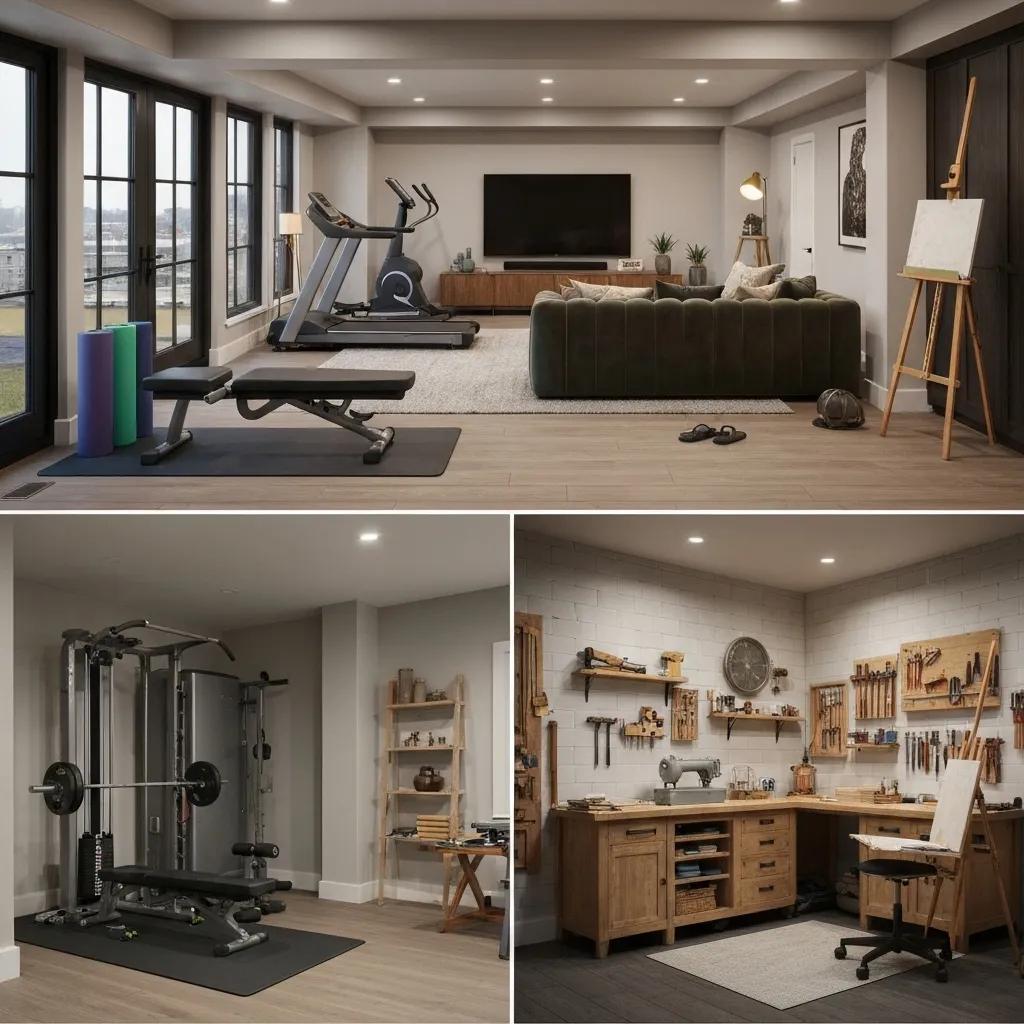 Why a Finished Basement Adds Value to Your Home 3 Multi-functional finished basement illustrating expanded living space for diverse activities