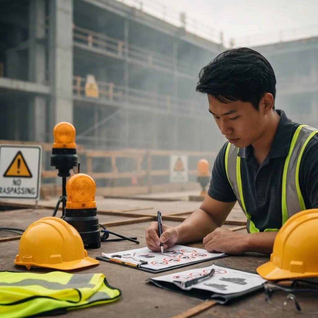 Construction worker reviewing safety regulations on a job site in Iowa