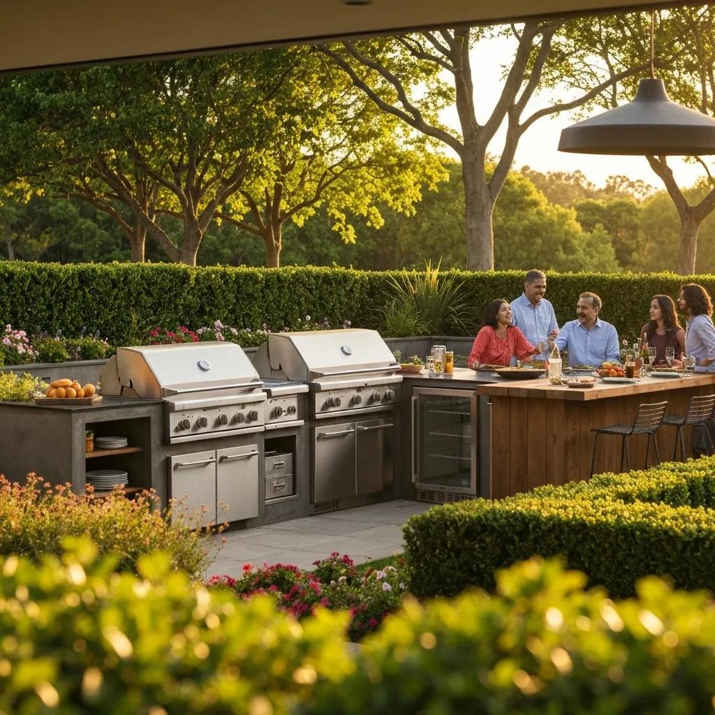 Transform Your Outdoor Living Space Today 3 Family enjoying an outdoor kitchen experience with grill and dining area