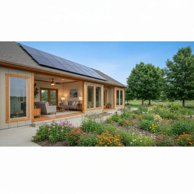 Modern Iowa home with solar panels and energy-efficient features