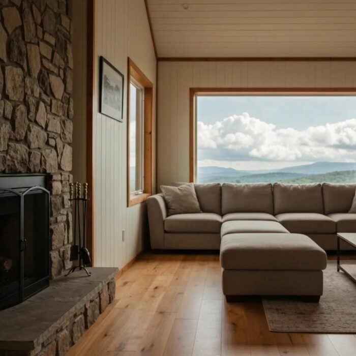 Newly constructed home in Iowa with modern and traditional architecture, surrounded by greenery