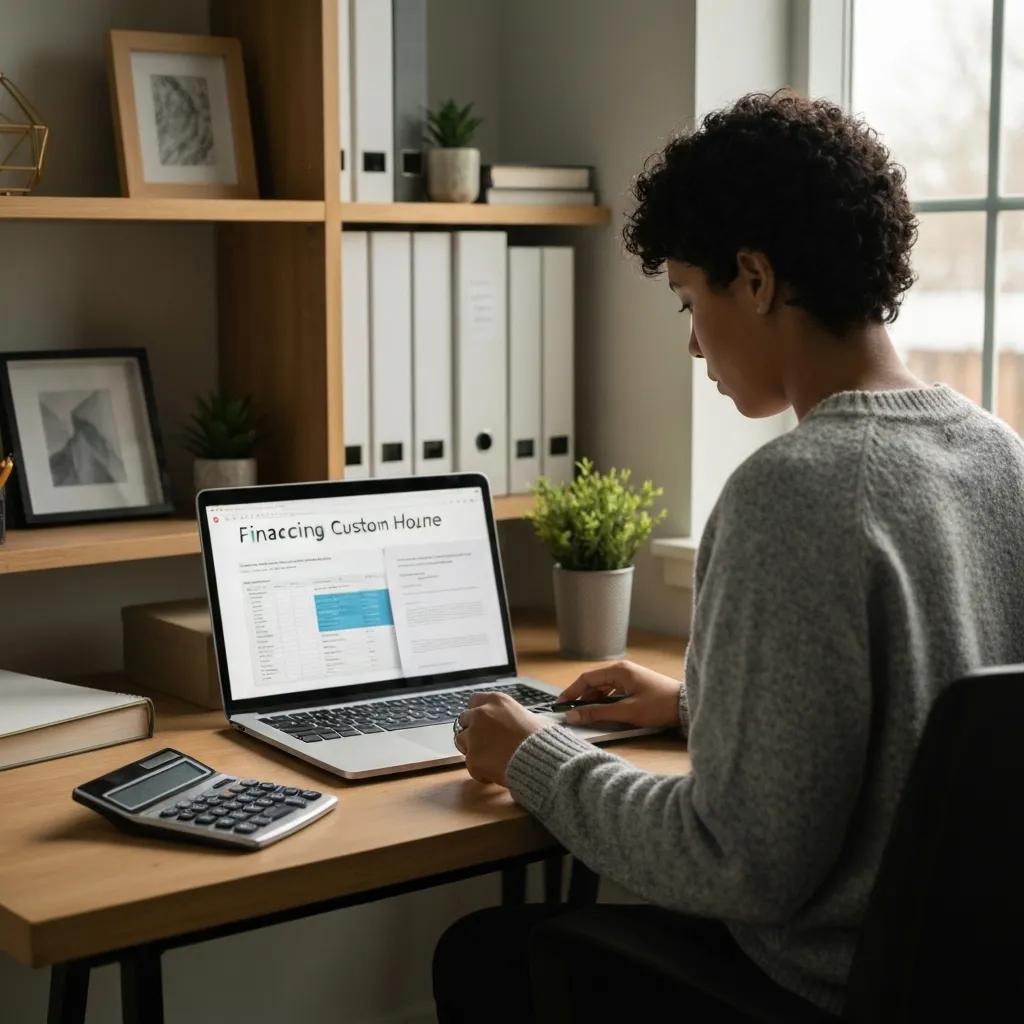 Custom Home Building: Top Local Builders Near You 3 Person reviewing financing options for custom home construction in a cozy home office setting