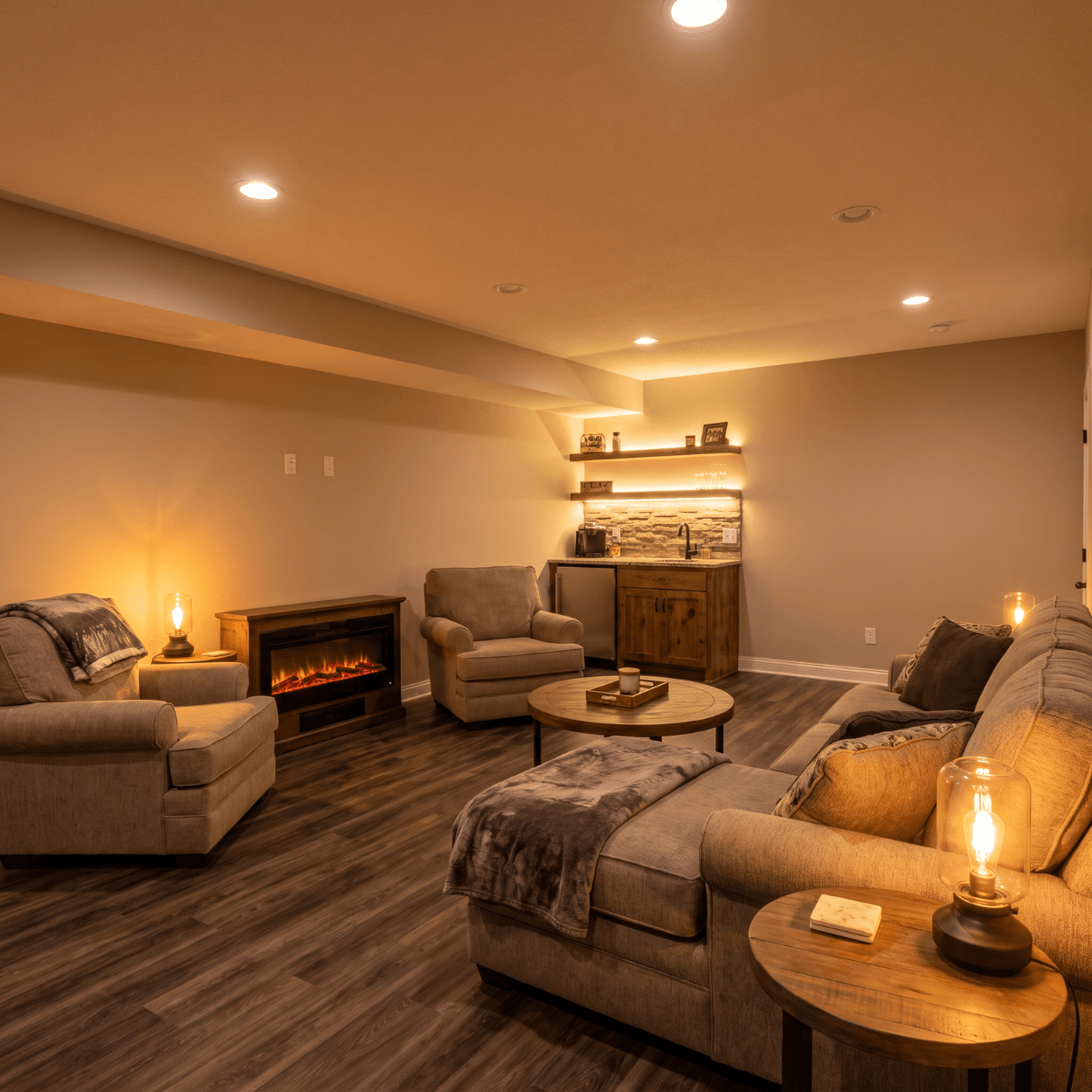 Finished basement with egress bedroom and family room in a Marshalltown Iowa home