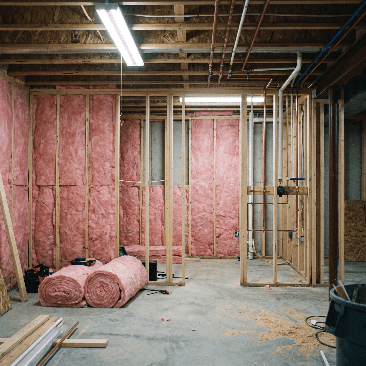 Finished basement with recreation area and egress window in a Maxwell Iowa home