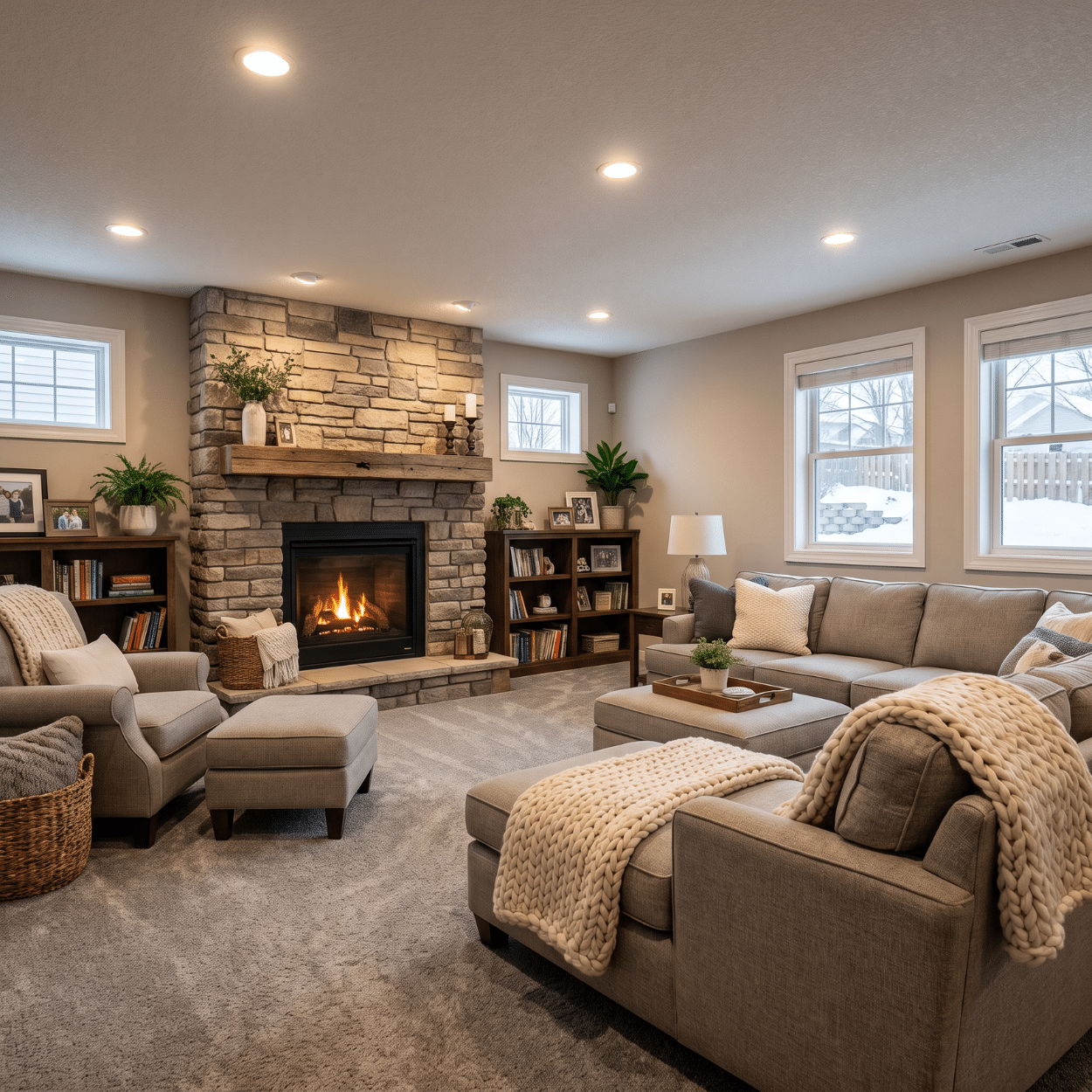 Finished basement family room in an Iowa home relevant to property tax assessment