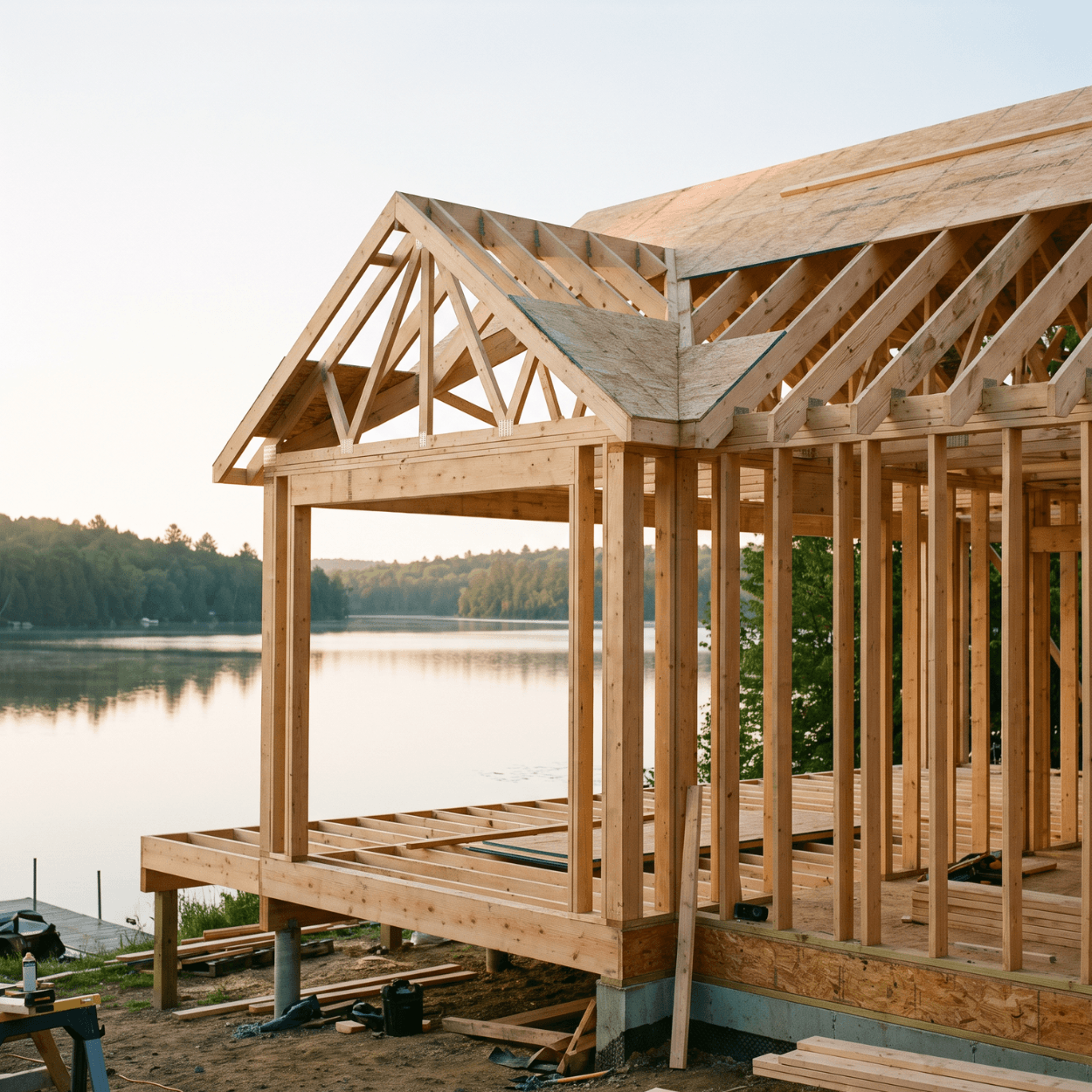 Home addition with new foundation and framing tied to an existing Diamondhead Lake Iowa house