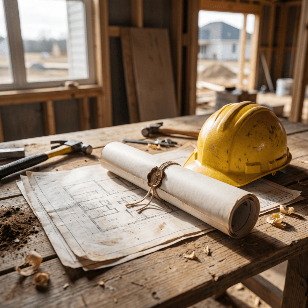 Iowa residential construction site illustrating building code requirements