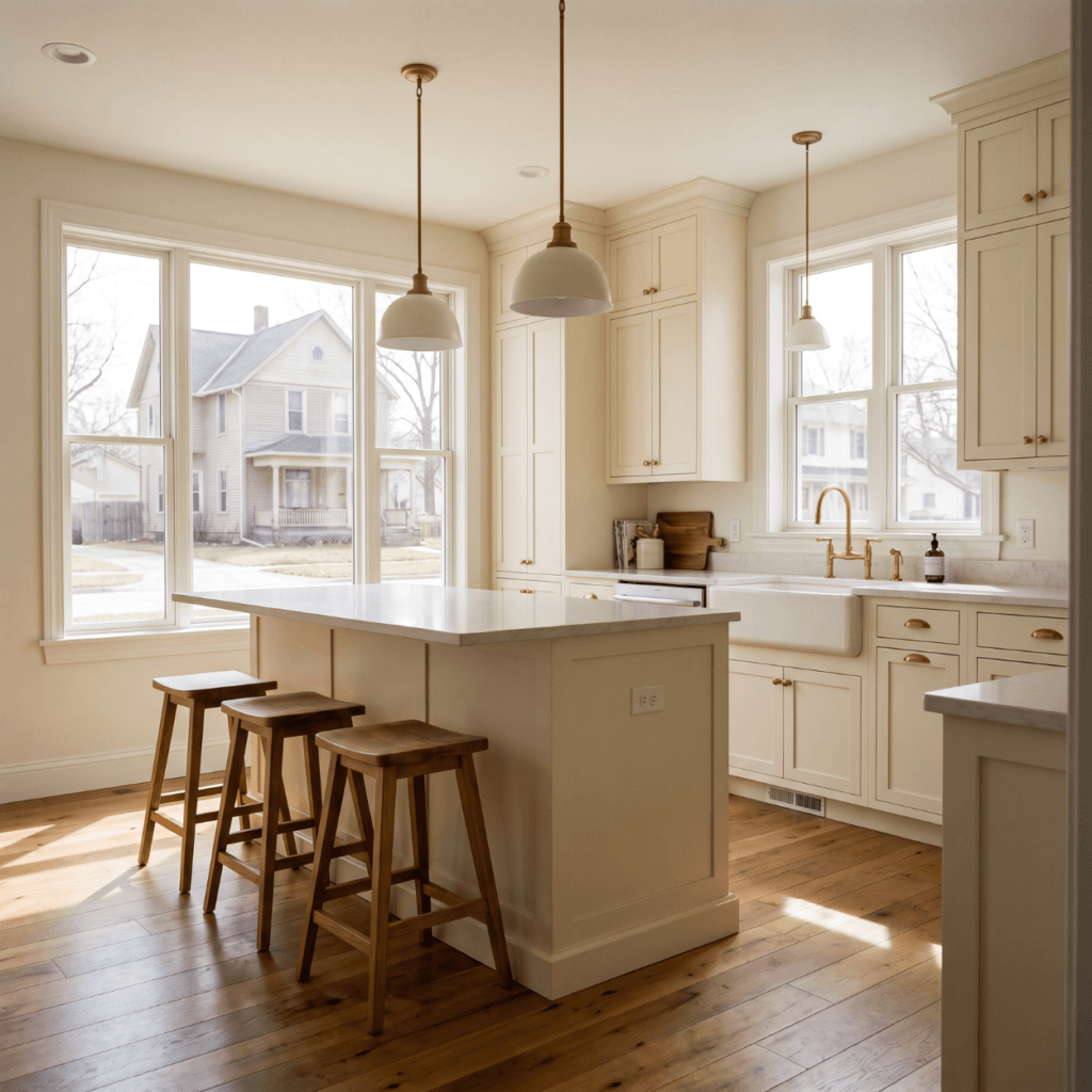 Kitchen remodel with custom cabinets and stone countertops in a Granger Iowa home