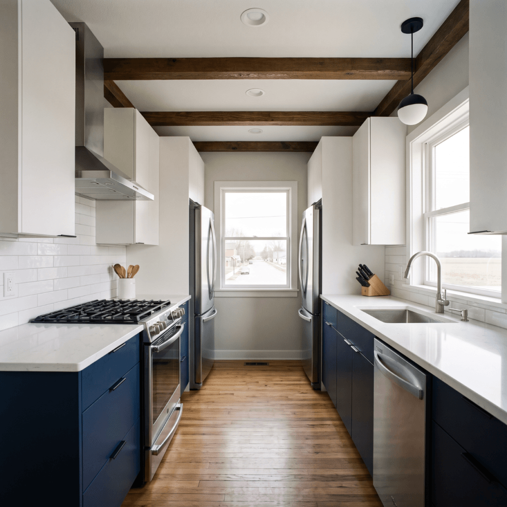 Kitchen remodel with white cabinets and quartz counters in a Huxley Iowa home