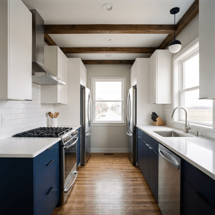 Kitchen remodel with white cabinets and quartz counters in a Huxley Iowa home