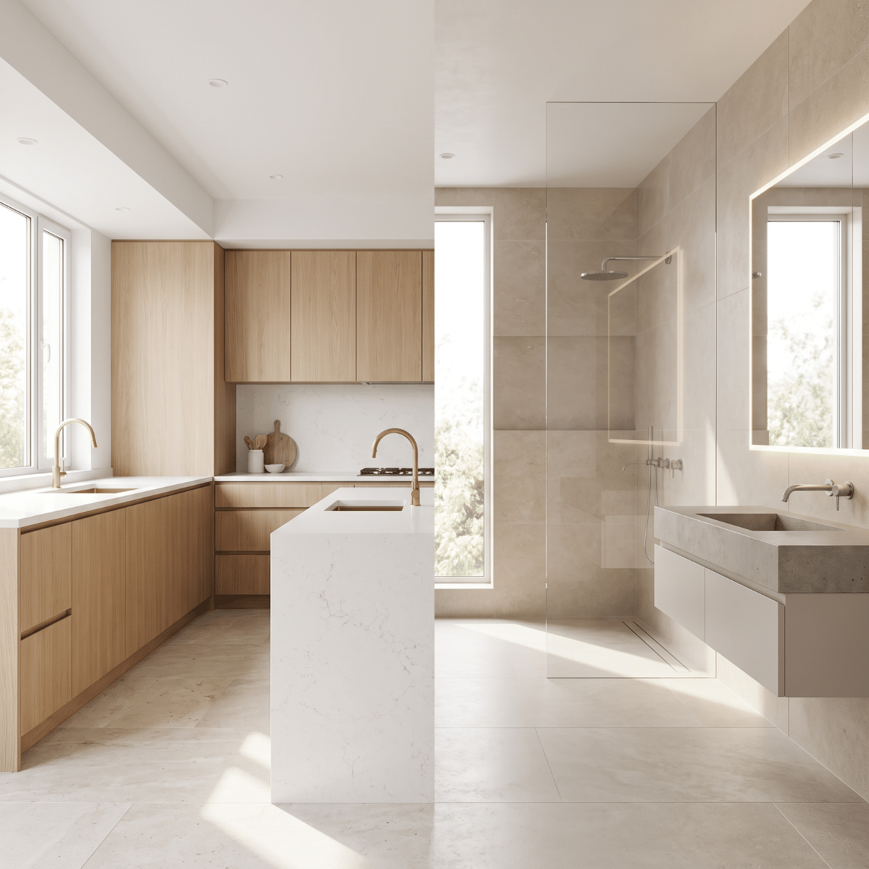 Side-by-side kitchen remodel and bathroom remodel comparing home value in Iowa